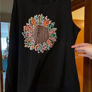 Black Tank Top with Colorful Sunflower Design